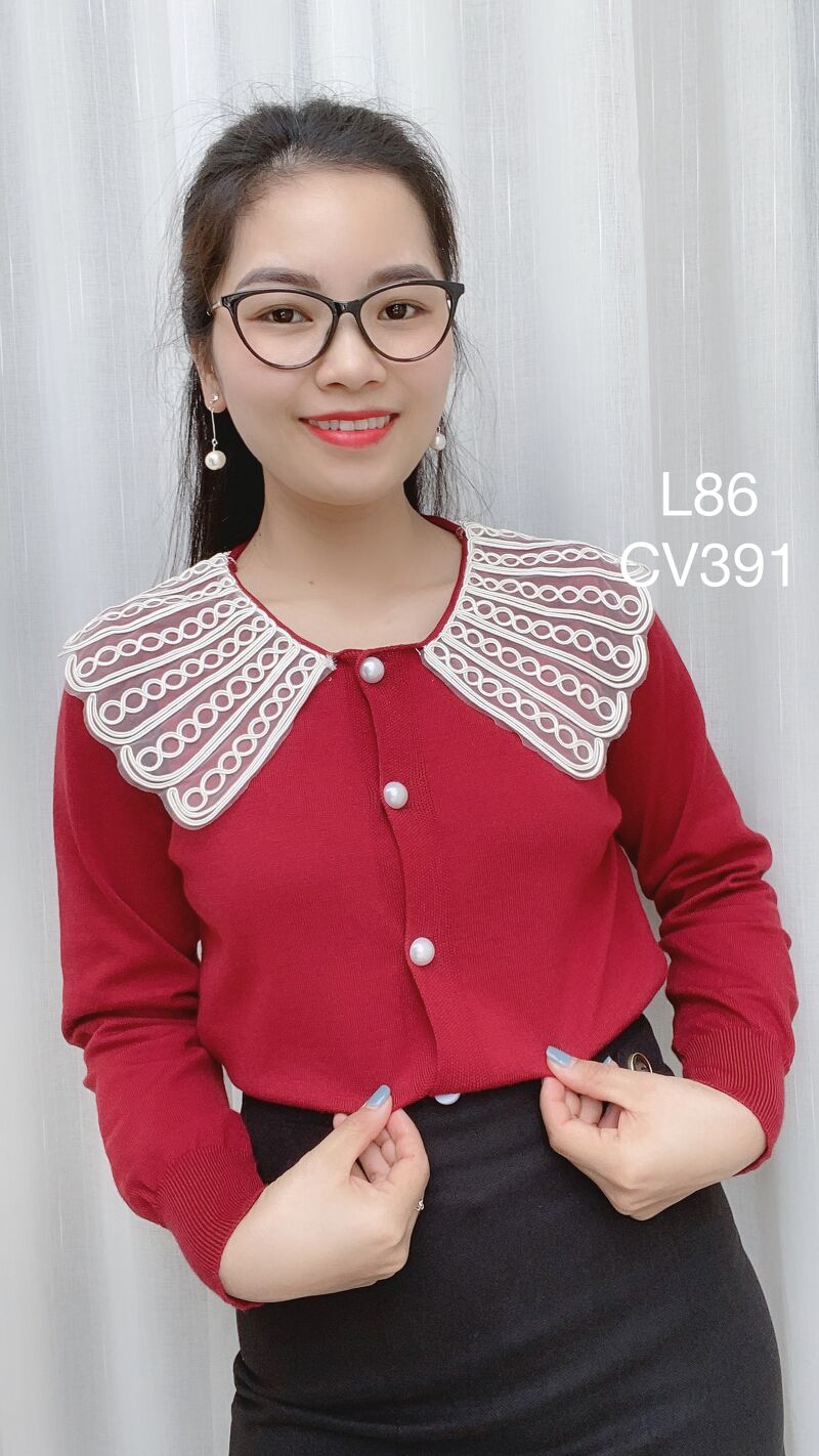 L86 áo len cổ ren quạt tròn