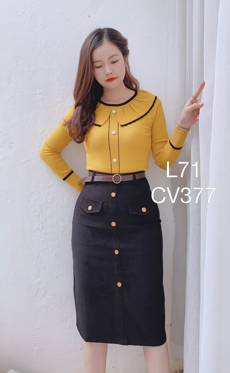 CV377 cv 2 nắp túi 6 cúc vàng