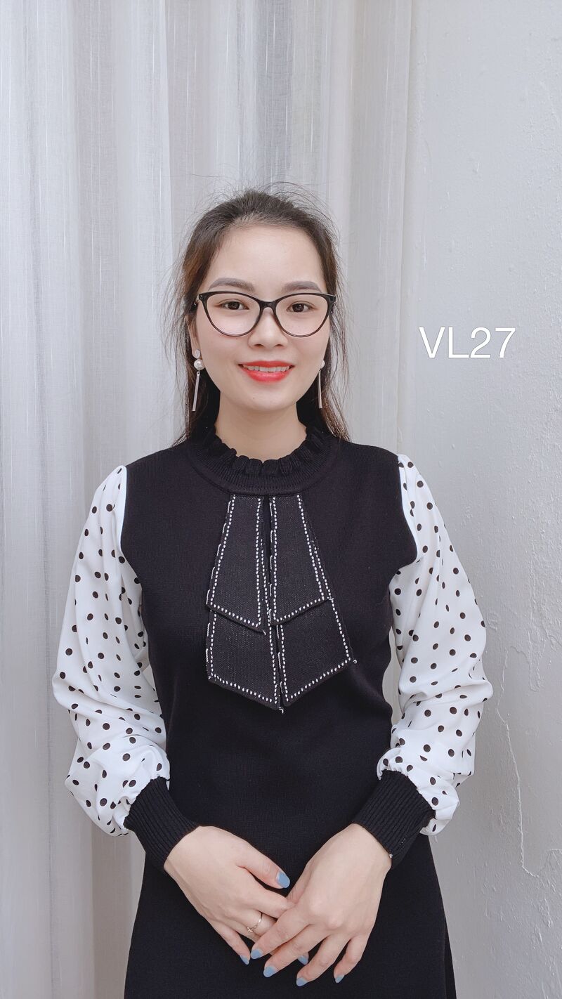 VL27 váy len tay voan chấm bi