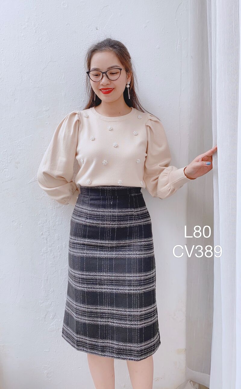 CV389 chân váy kẻ dân tộc