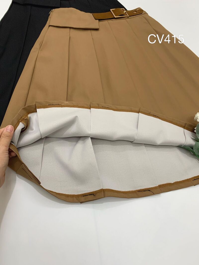 CV415 cv xếp ly phối đai nâu bò