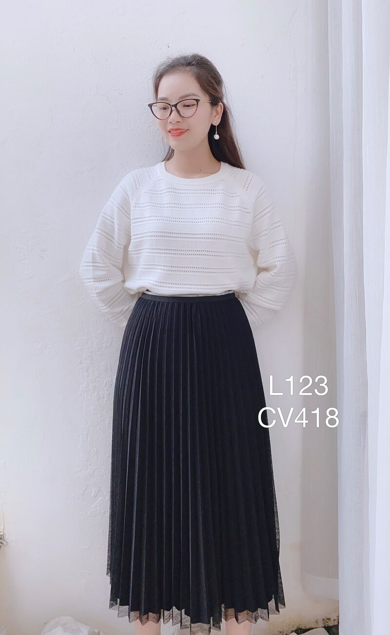 CV418 cv xếp ly phối ren 2 lớp