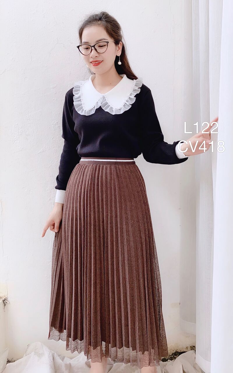 CV418 cv xếp ly phối ren 2 lớp