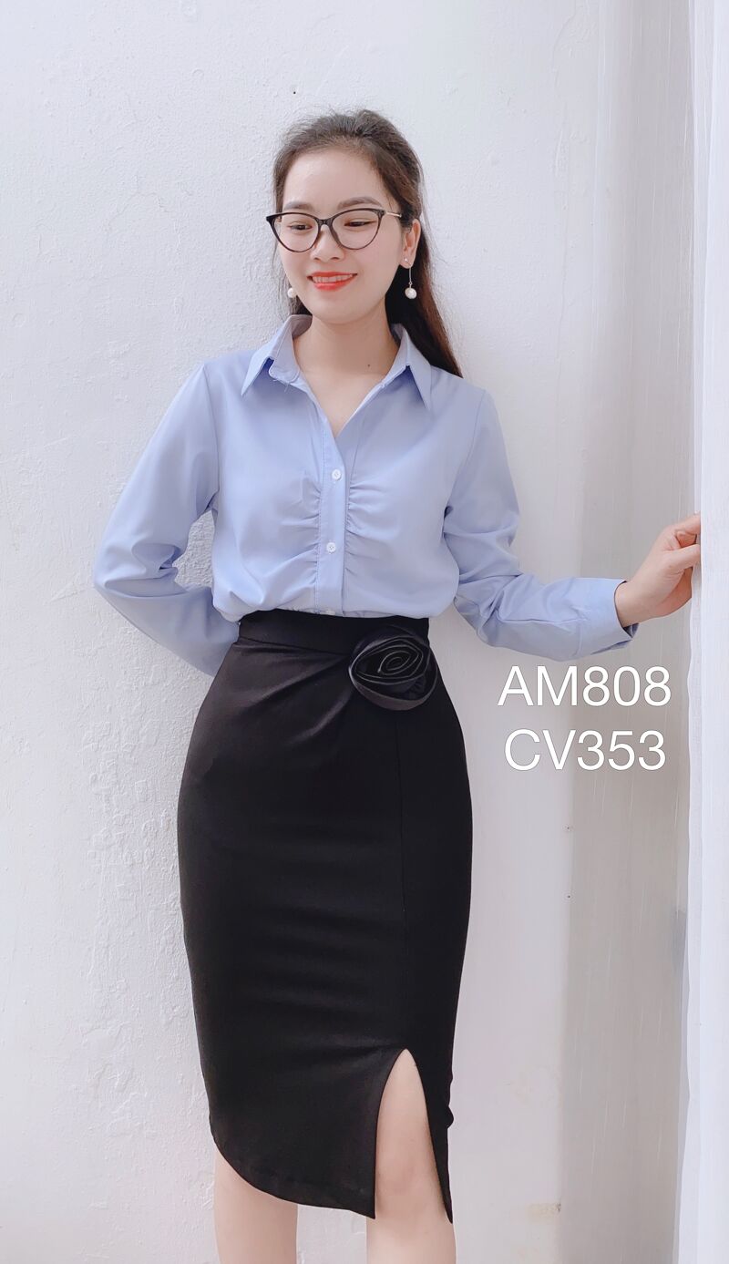 AM808 áo thô cổ đức nhúm ngực
