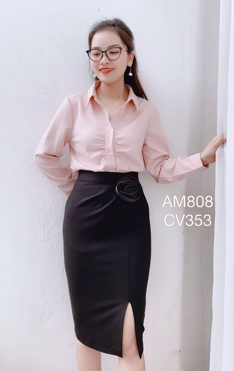 AM808 áo thô cổ đức nhúm ngực