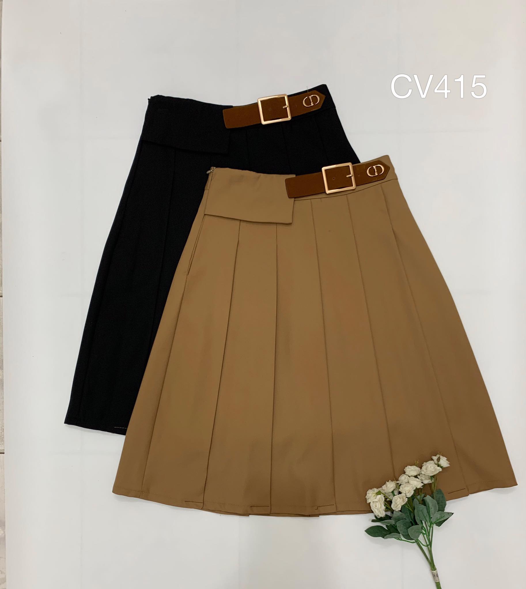 CV415 cv xếp ly phối đai nâu bò