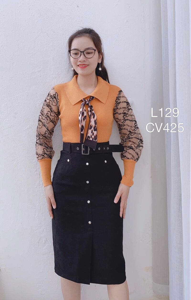 CV425 cv dạ QC cúc bạc nhỏ