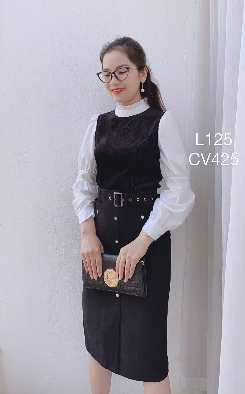 CV425 cv dạ QC cúc bạc nhỏ
