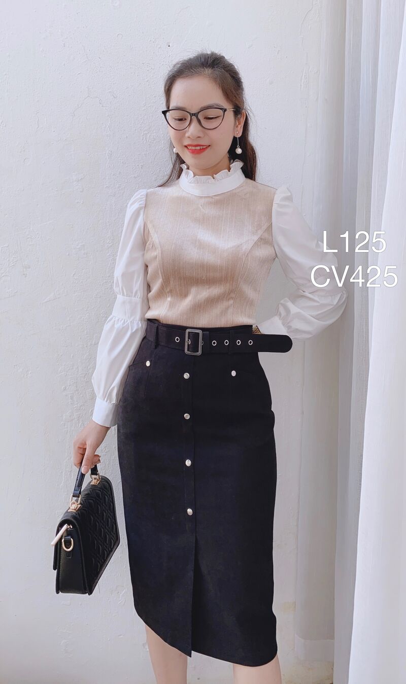 CV425 cv dạ QC cúc bạc nhỏ