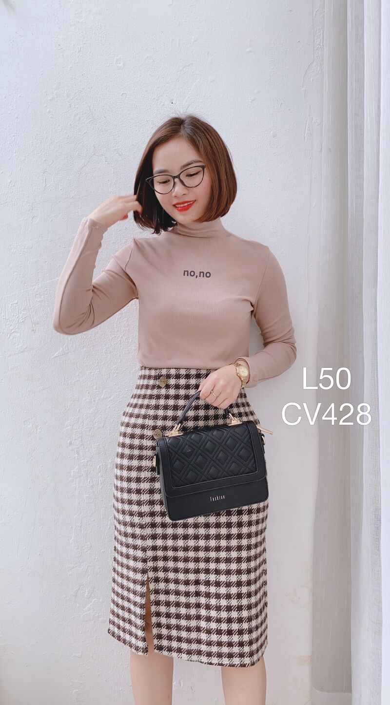 CV428 cv dạ đan sợi kẻ