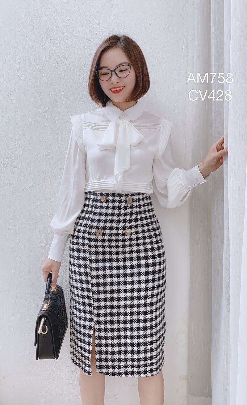 CV428 cv dạ đan sợi kẻ