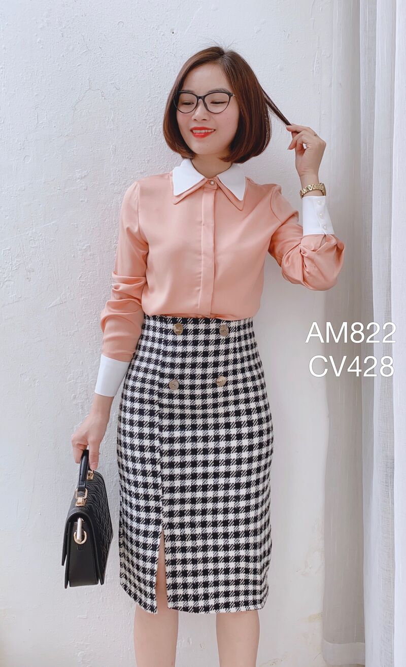 CV428 cv dạ đan sợi kẻ