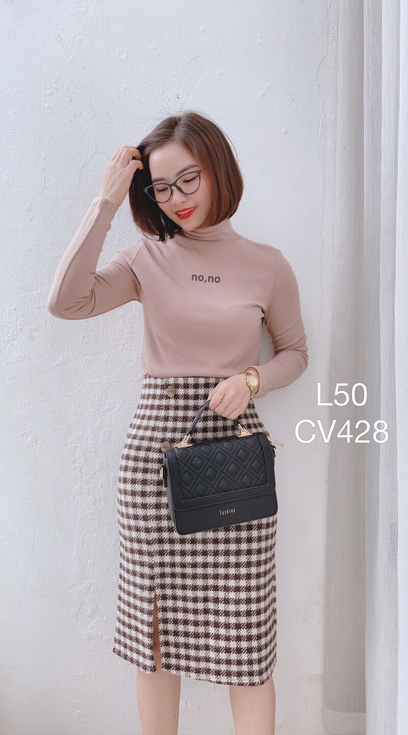 CV428 cv dạ đan sợi kẻ