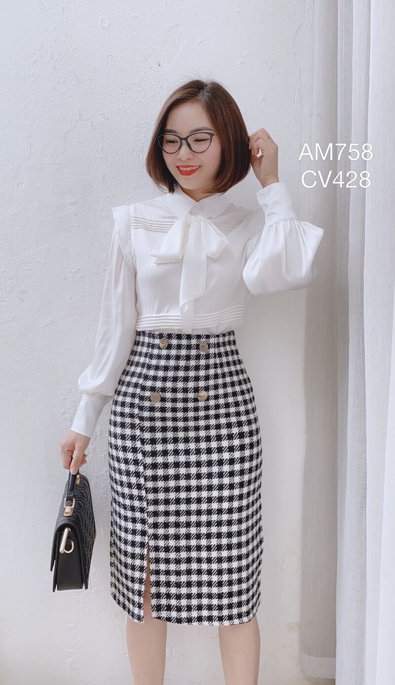 CV428 cv dạ đan sợi kẻ