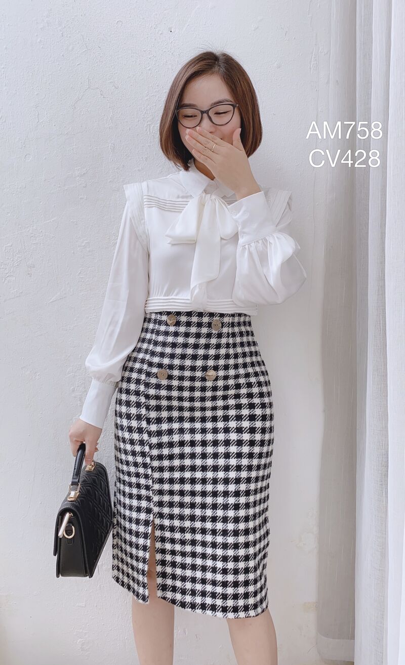 CV428 cv dạ đan sợi kẻ