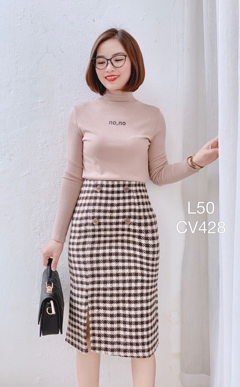CV428 cv dạ đan sợi kẻ