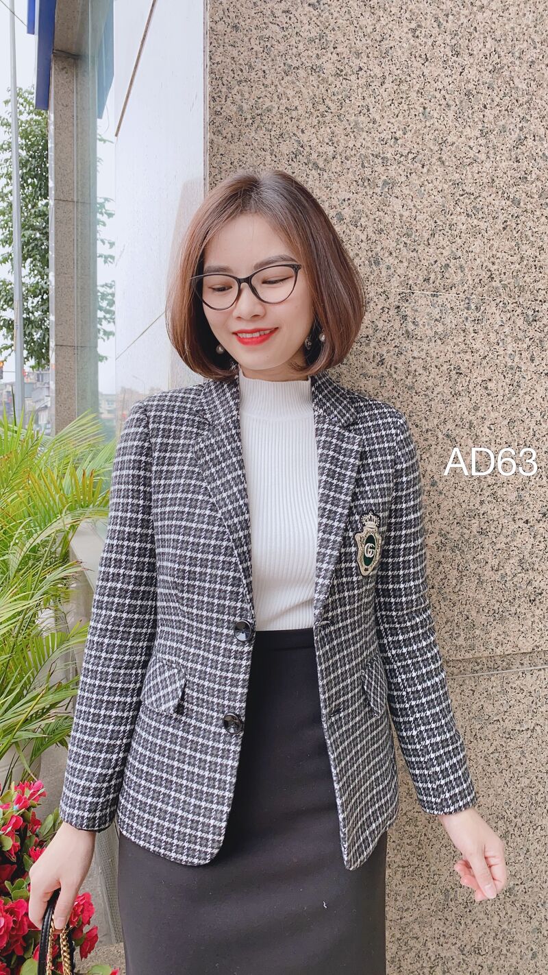 AD63 áo vest kẻ ô 2 cúc