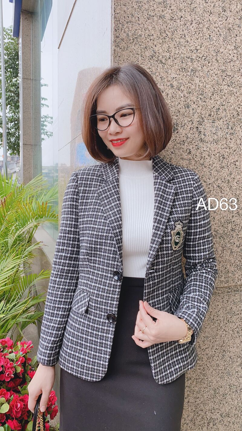 AD63 áo vest kẻ ô 2 cúc