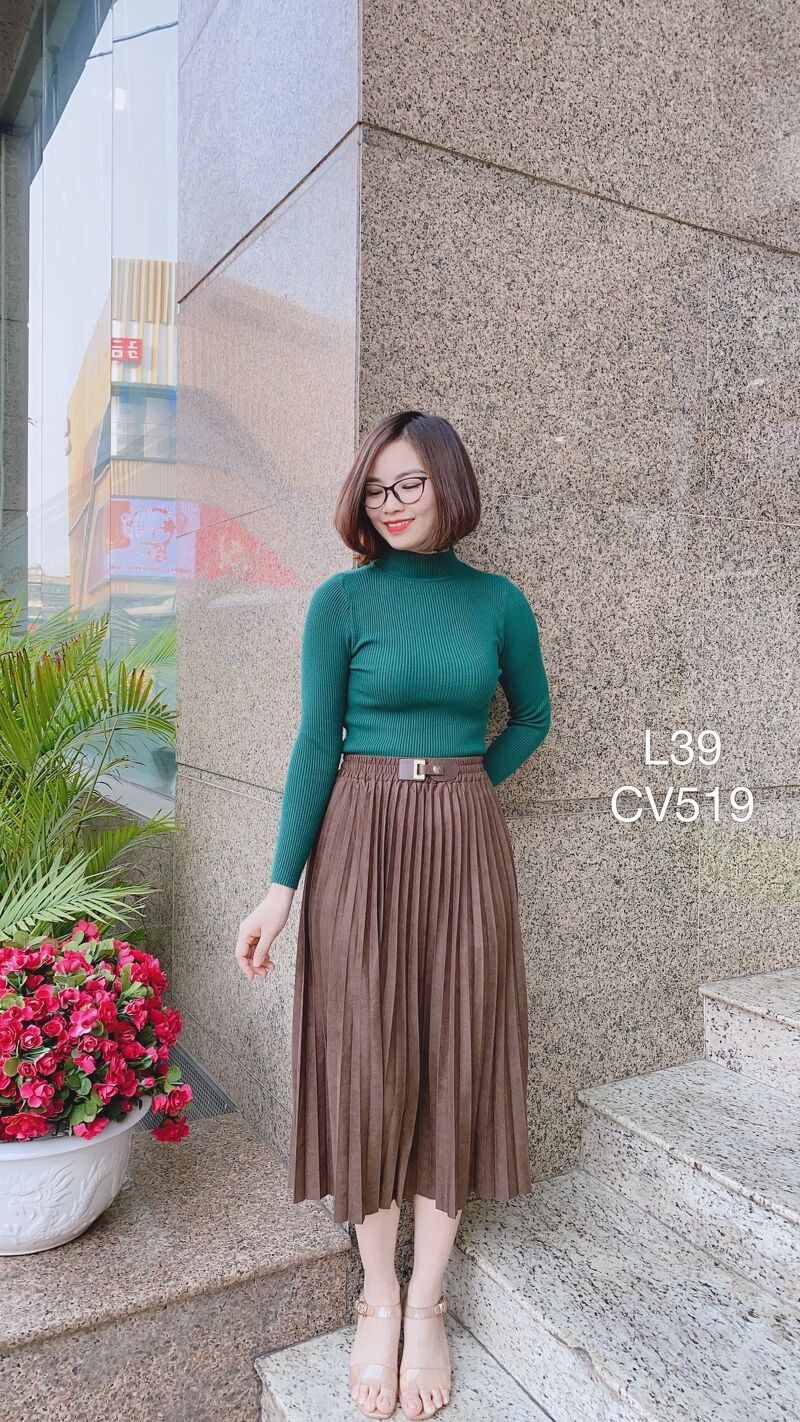 CV519 cv xếp ly phối đai da