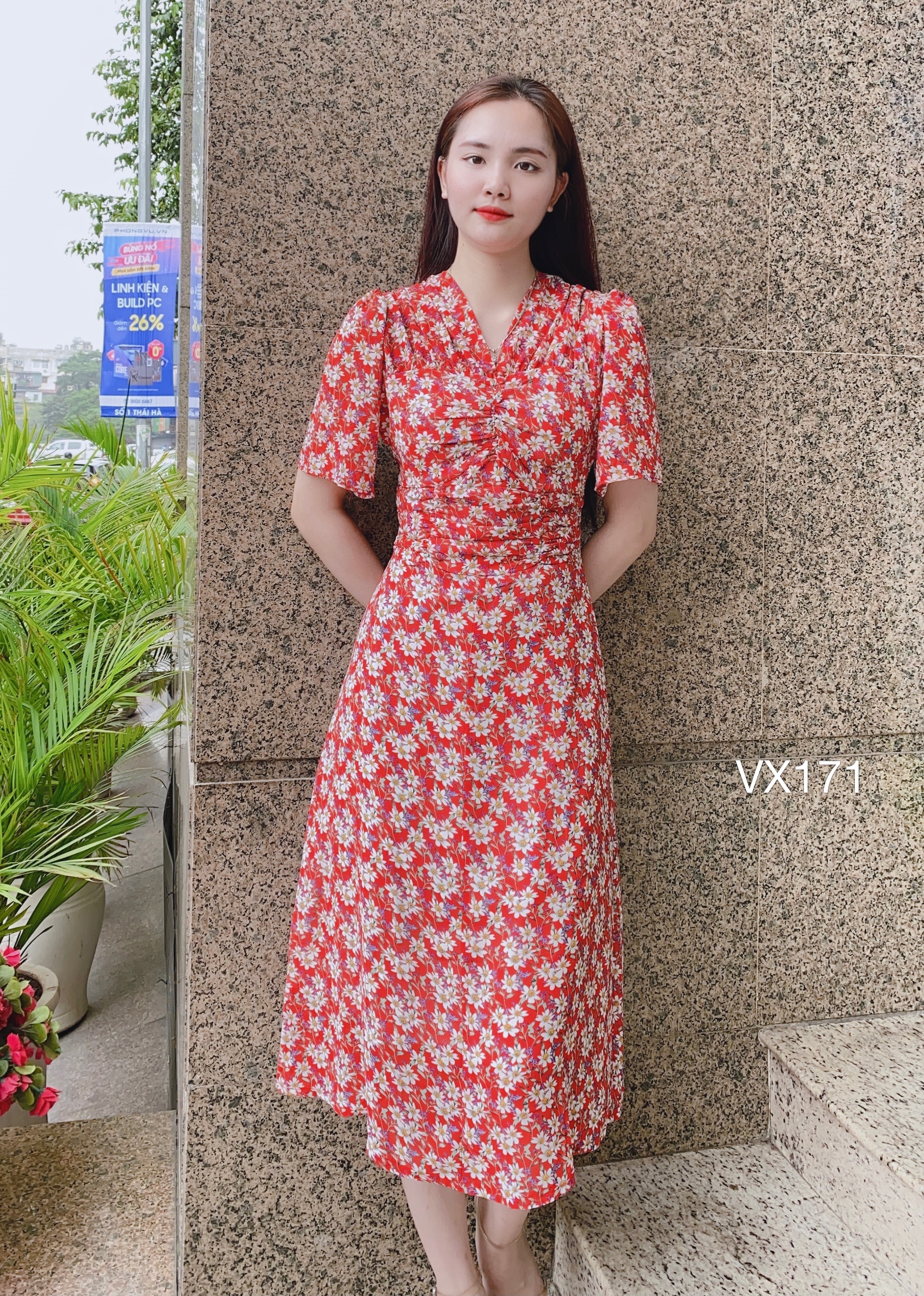 Đầm Maxi Hoa Xẻ Tà Tay Phồng Form Dài - Đầm, váy nữ | ThờiTrangNữ.vn