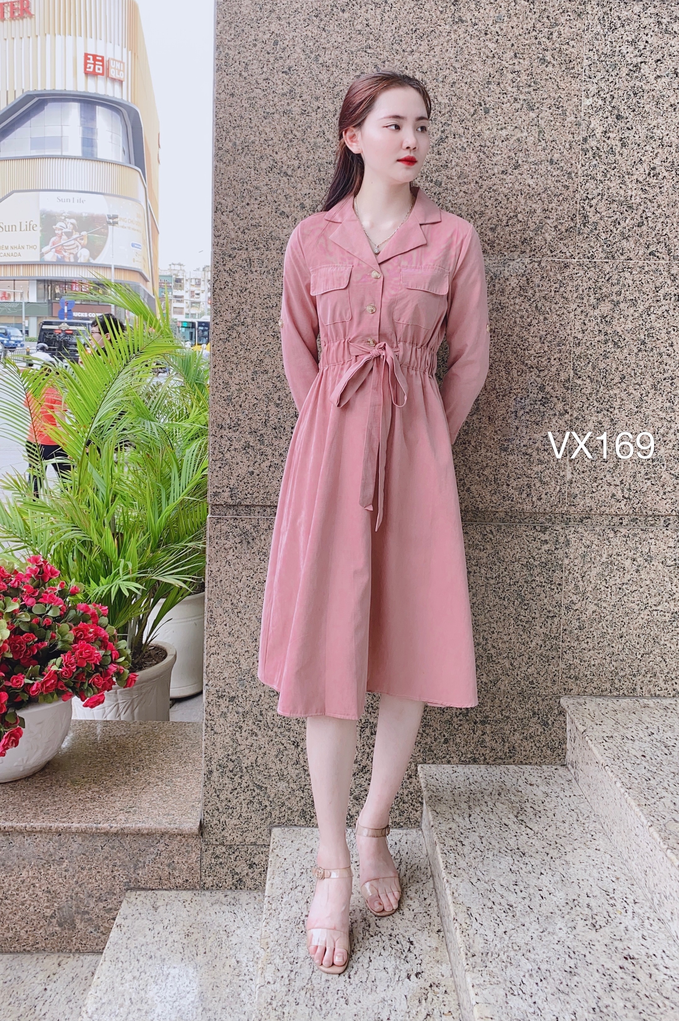 VX169 váy đũi cổ vest