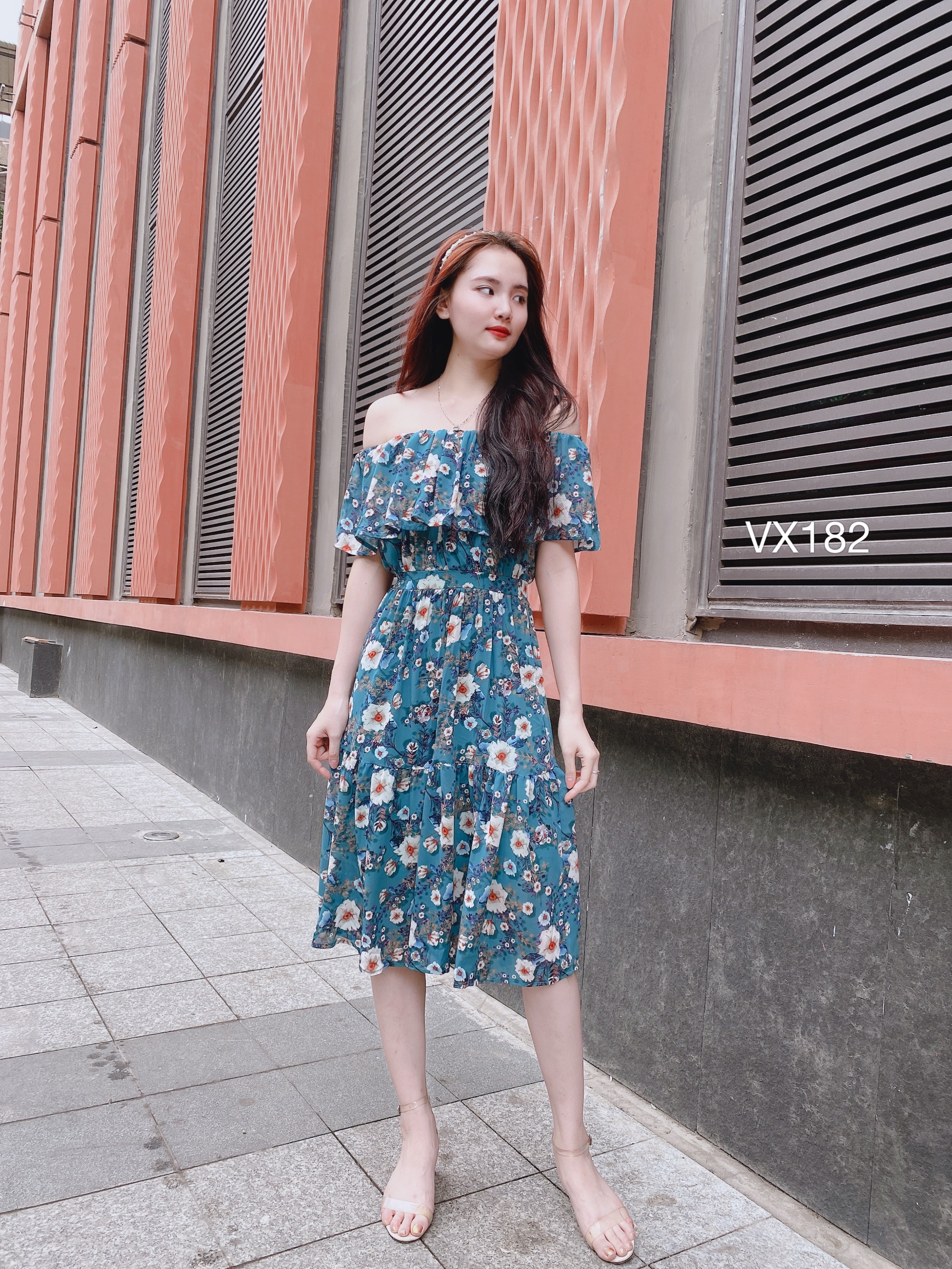 Váy Trễ Vai Xốp Hoa, Đầm Trắng Đen Tay Bồng Xinh Xắn - Váy Fashion