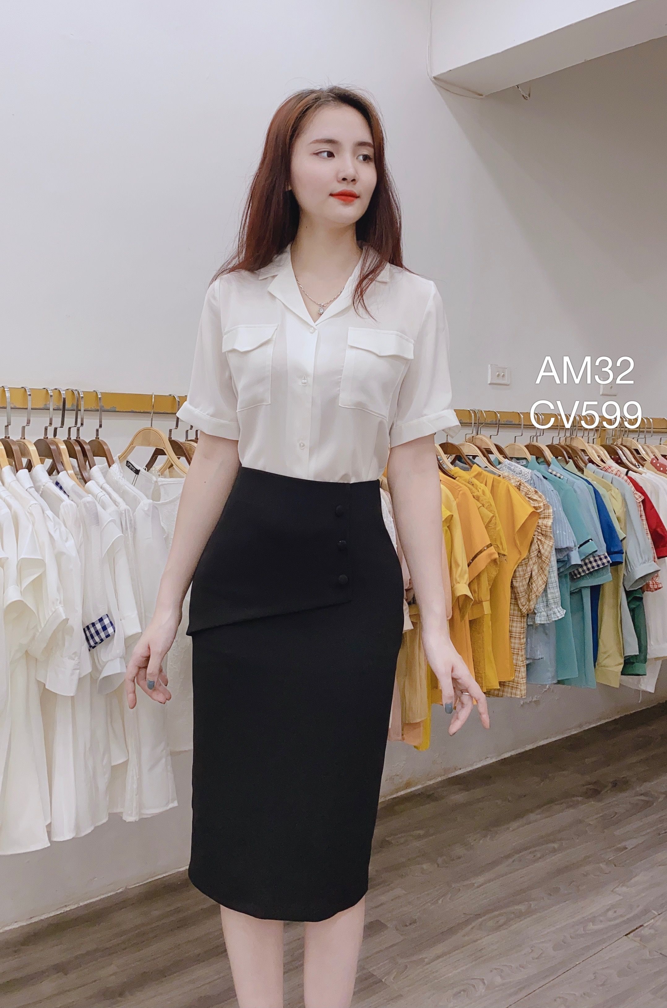 CV599 cv ba cúc bọc lệch