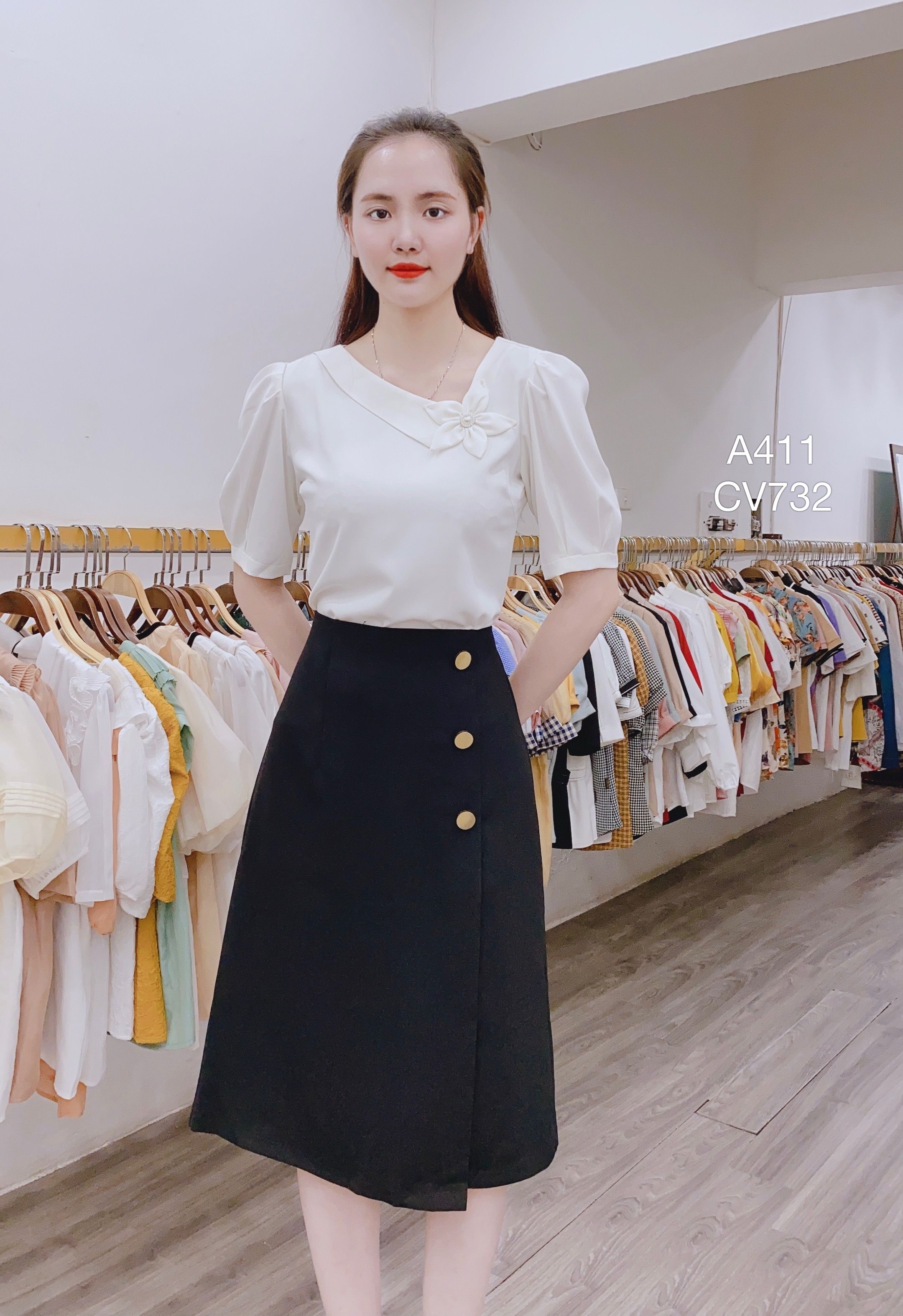 Chân váy chữ A phối nơ ren | Shopee Việt Nam