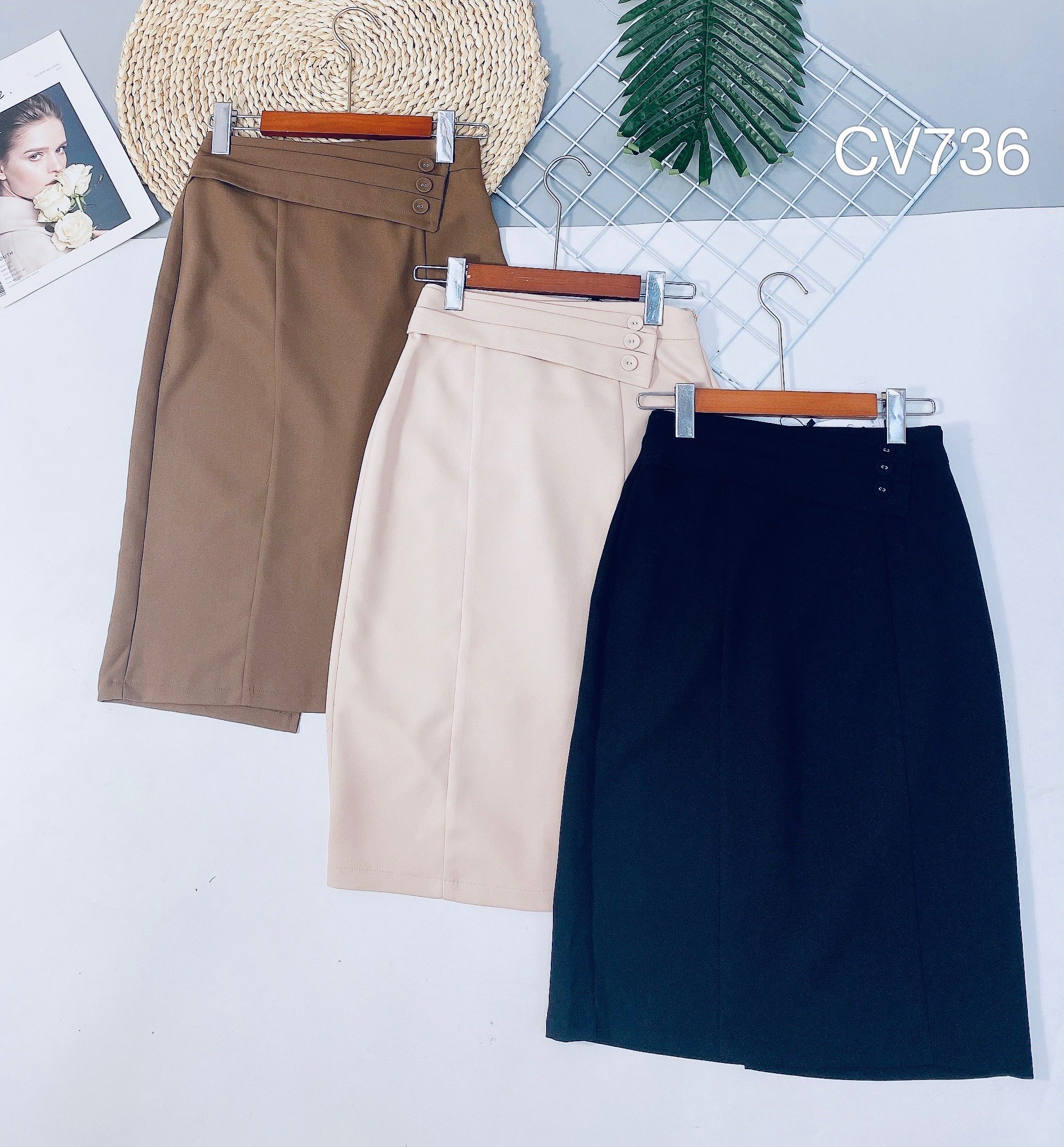 CV736  cv bút chì ba cúc bọc