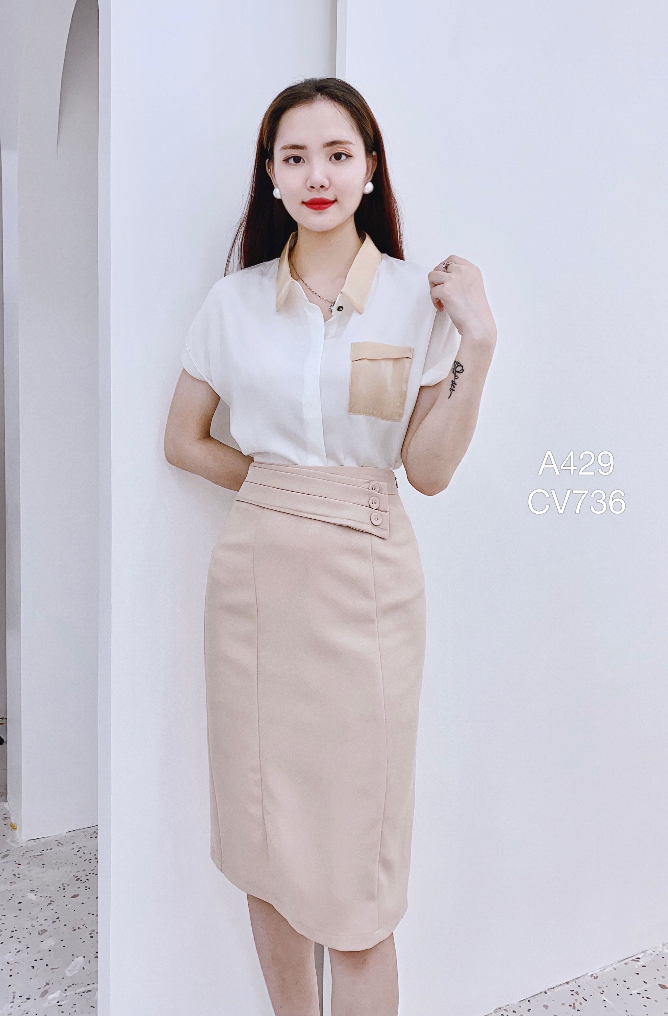 CV736  cv bút chì ba cúc bọc