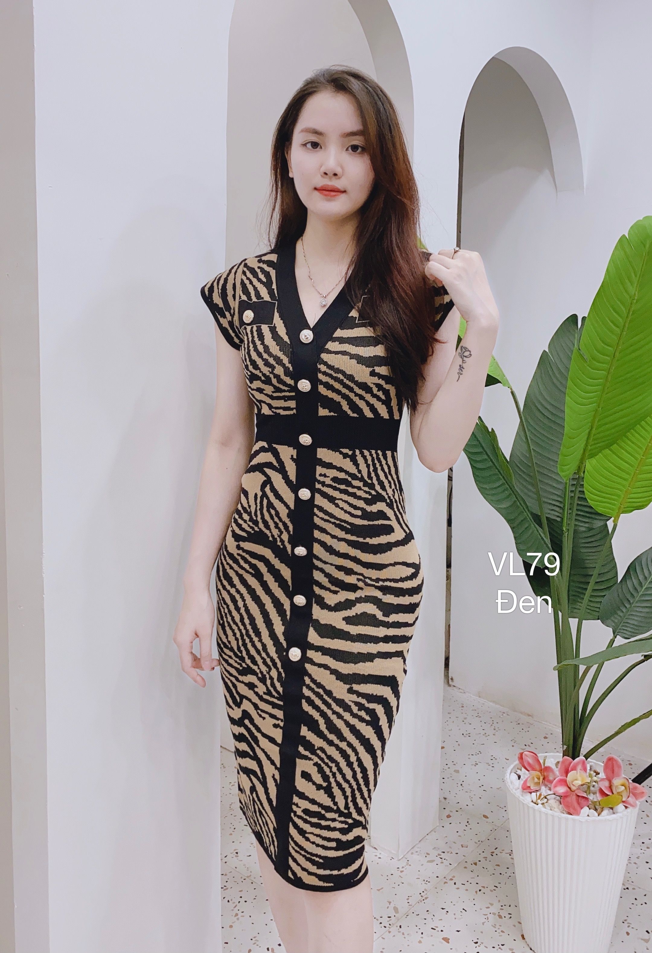 VL79 váy len cộc vằn ngựa