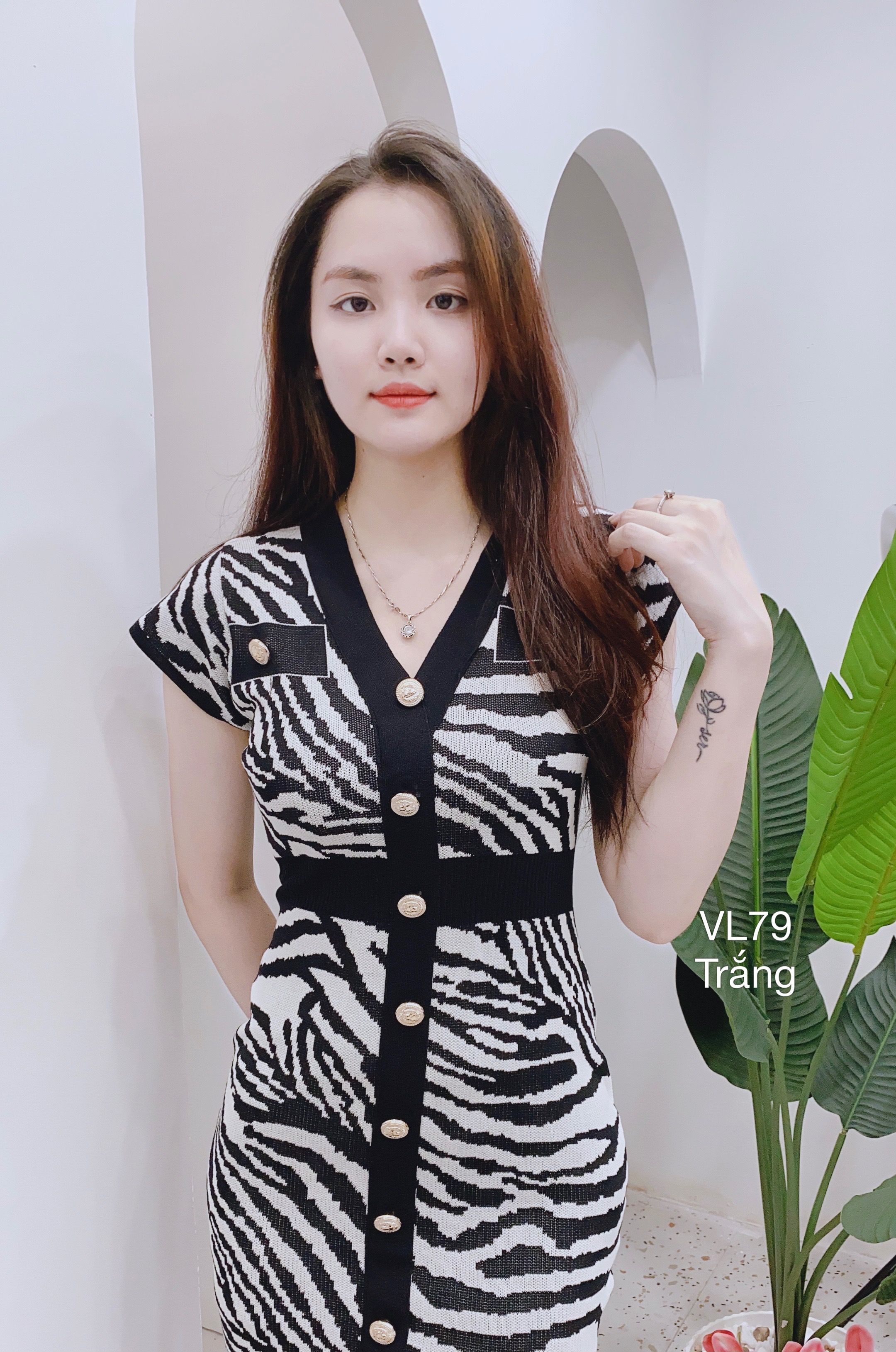 VL79 váy len cộc vằn ngựa