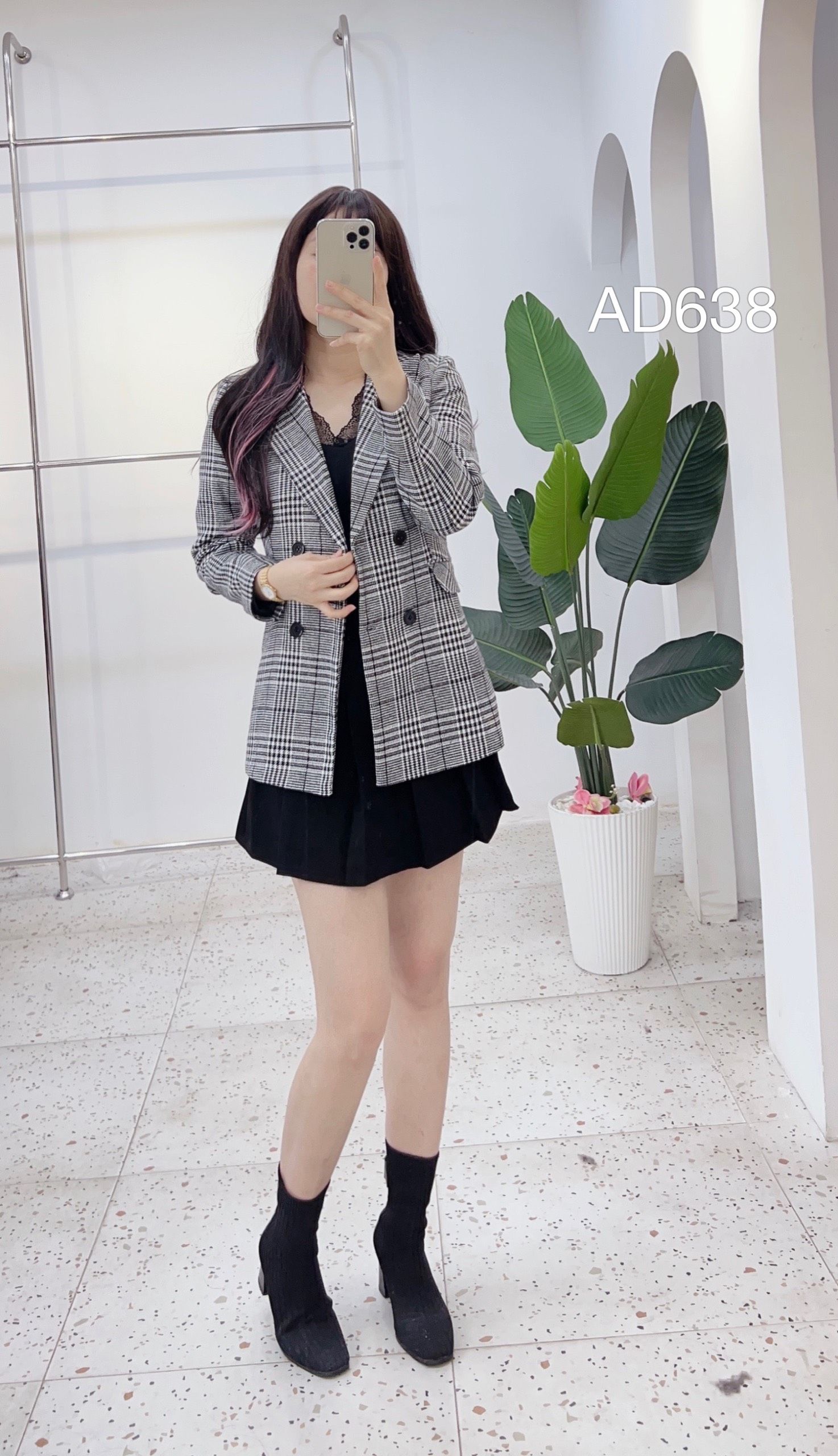 AD638 áo vest dạ 4 cúc đen