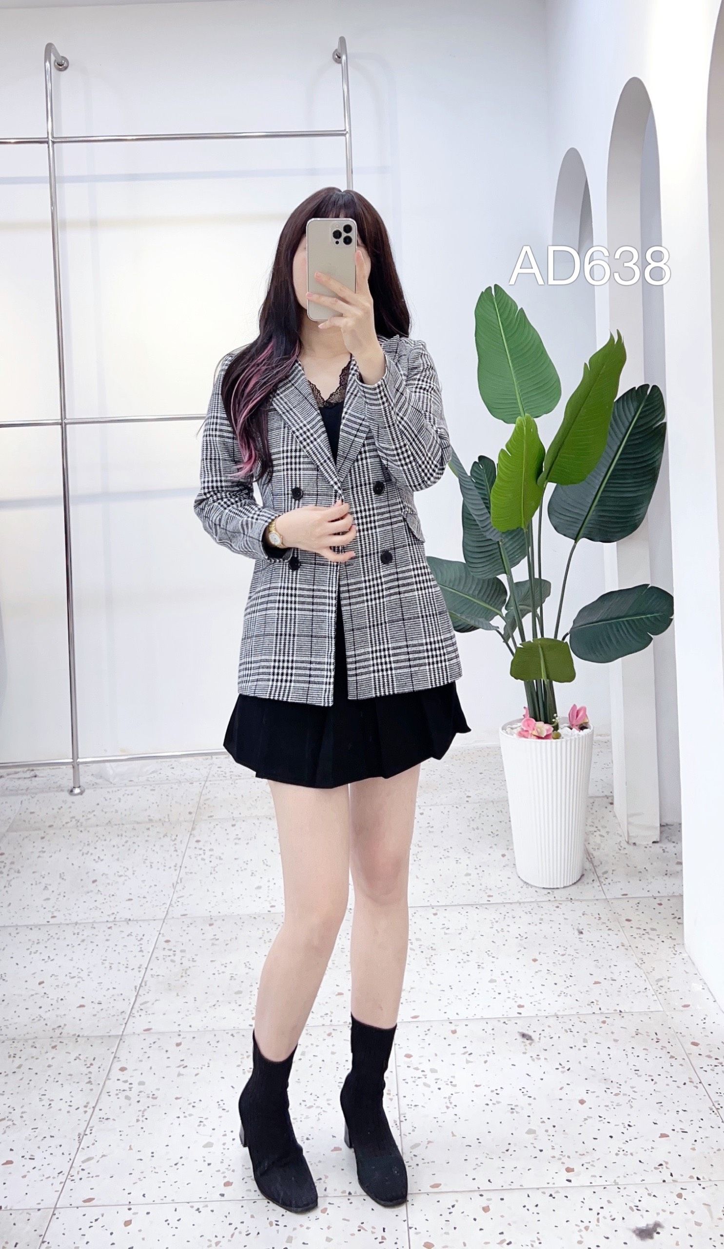 AD638 áo vest dạ 4 cúc đen