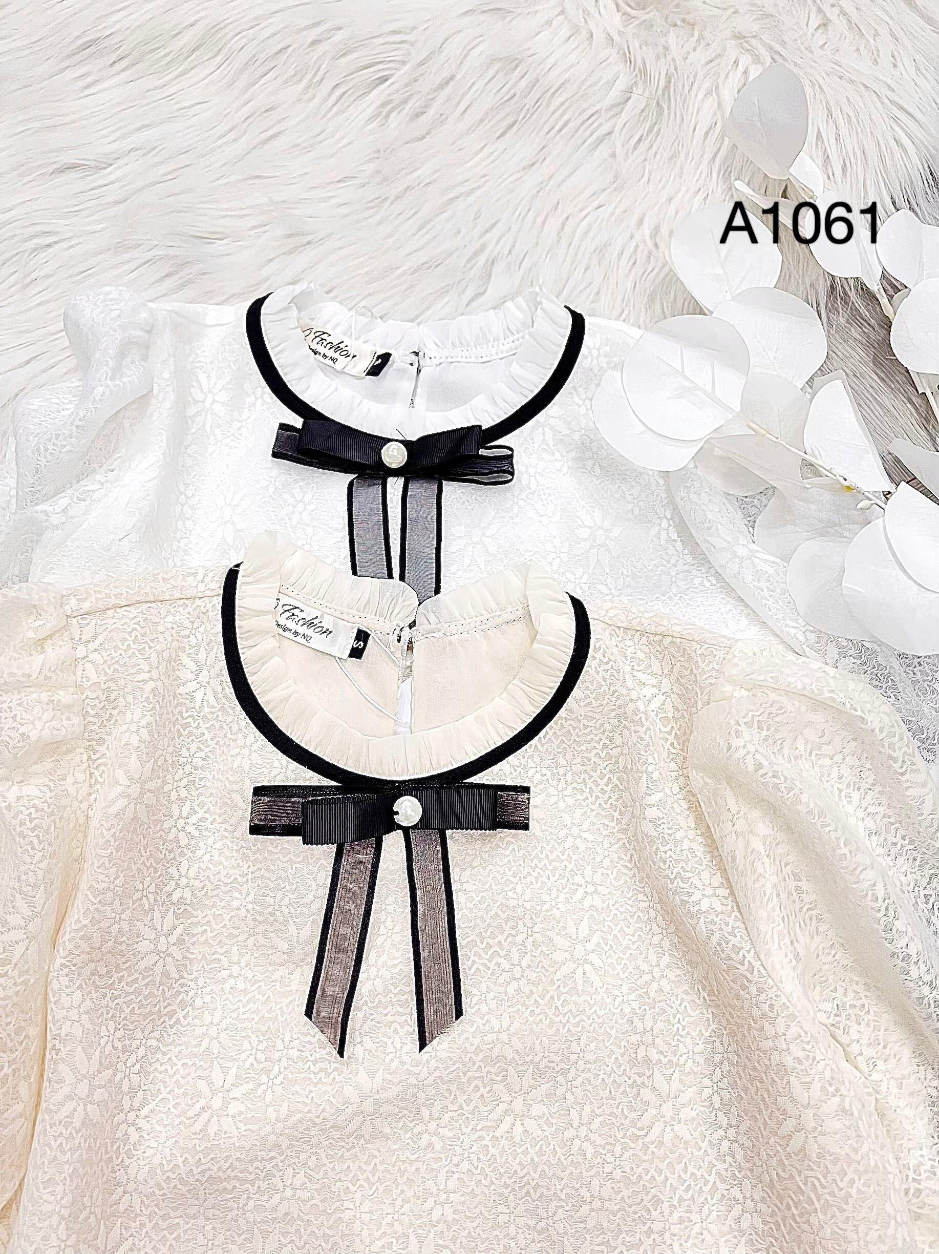 A1061 áo ren cổ nơ đen