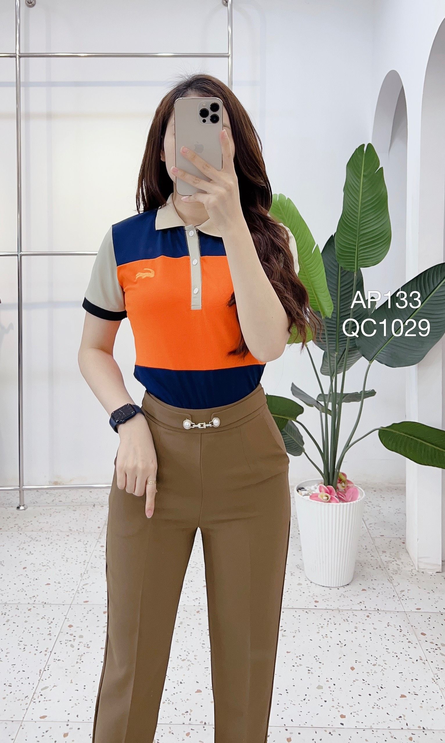 ap133 polo phối cam cổ be