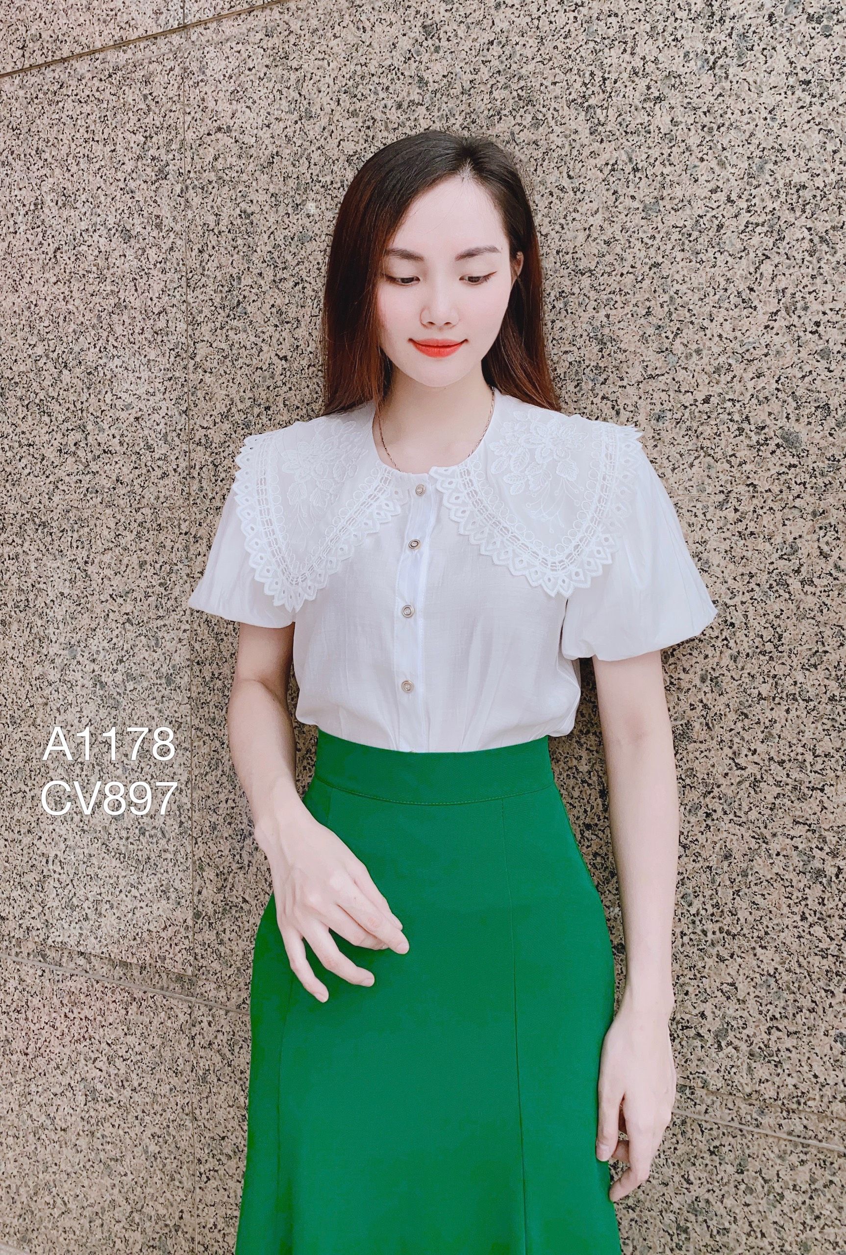 A1178 sơ mi cổ ren tay bồng 5 cúc