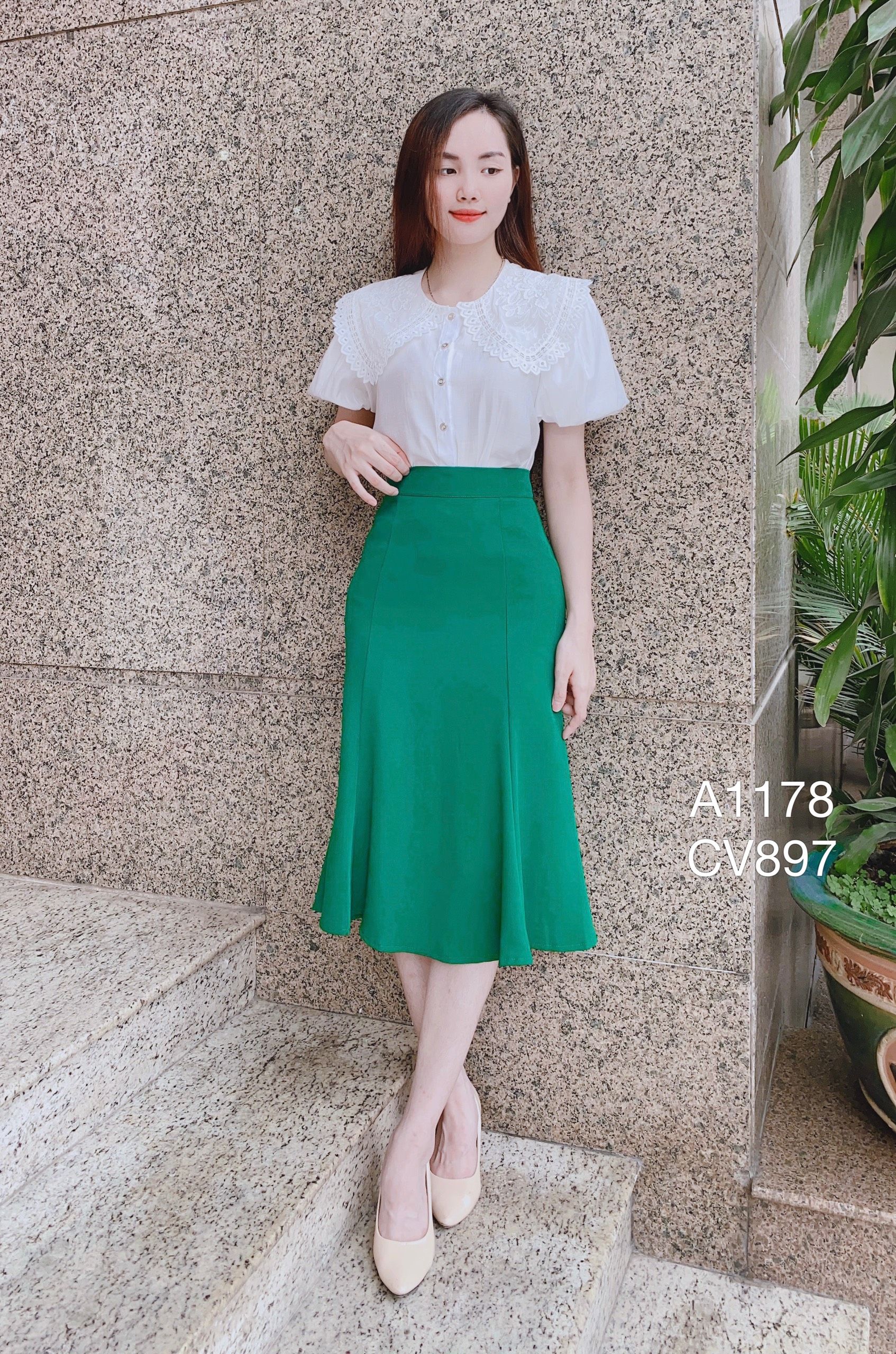 A1178 sơ mi cổ ren tay bồng 5 cúc