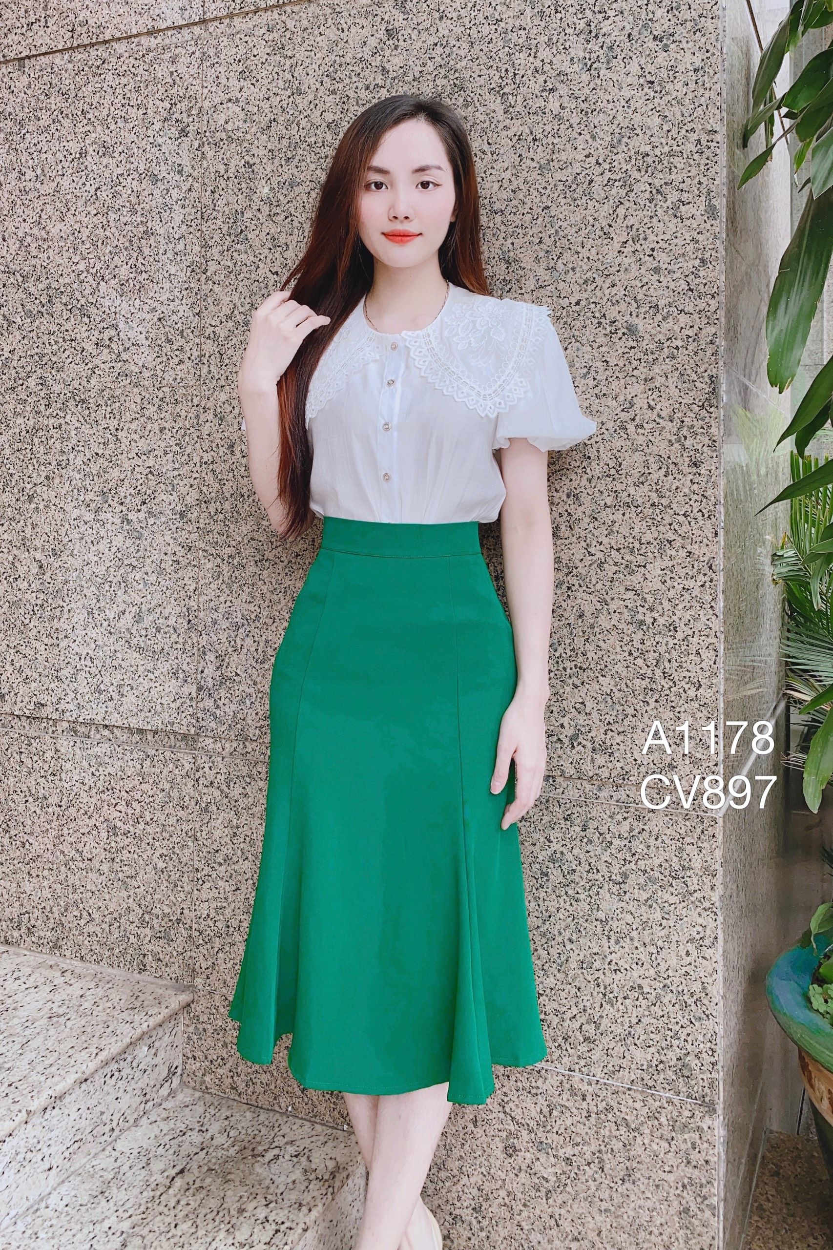 A1178 sơ mi cổ ren tay bồng 5 cúc