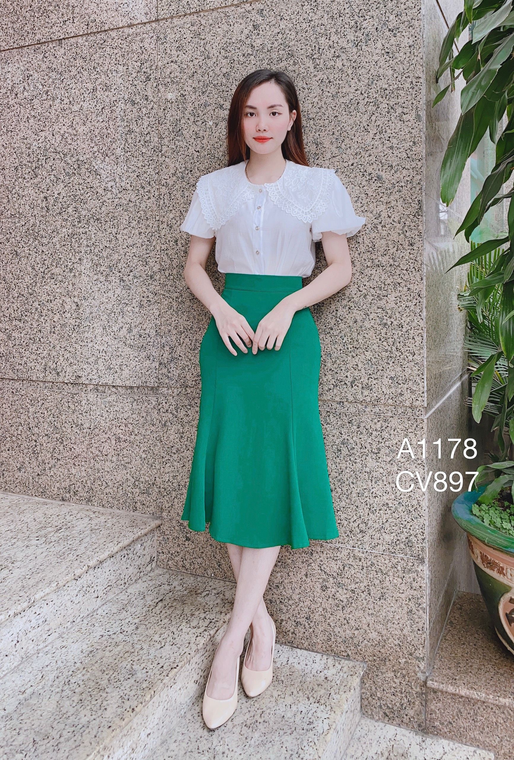 A1178 sơ mi cổ ren tay bồng 5 cúc