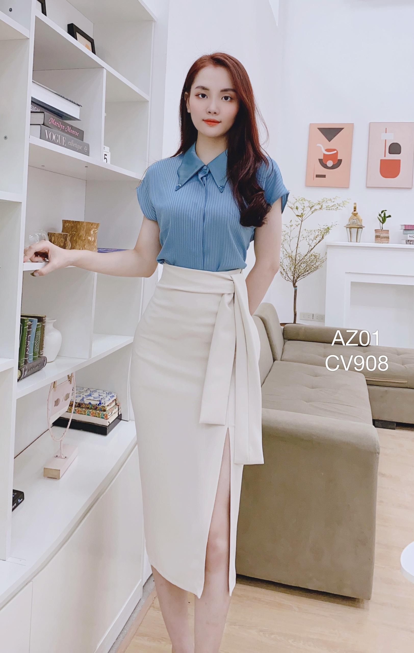 CV908 Chân váy xẻ trước nơ vắt