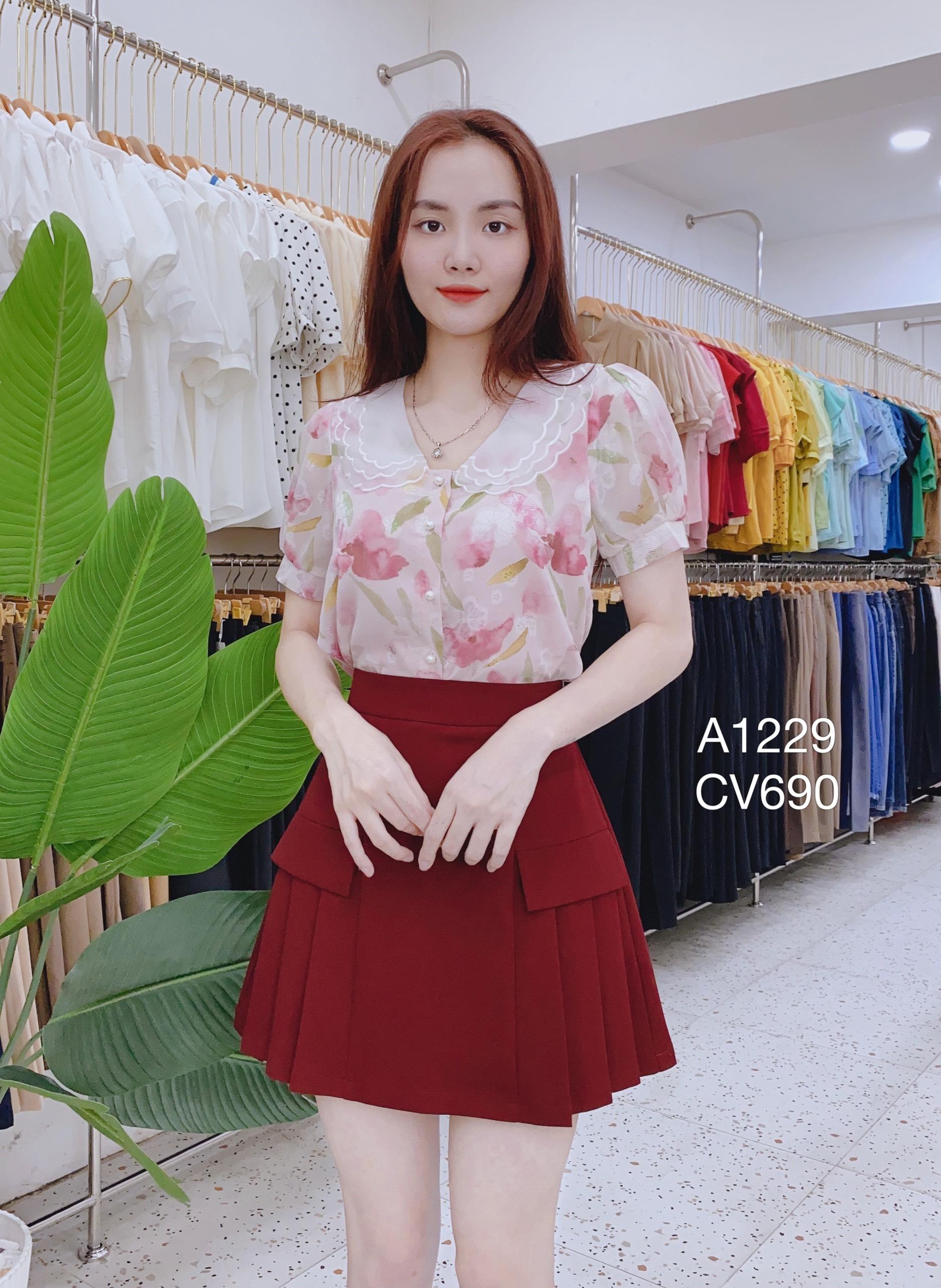 CV690 xòe xòe ngắn 2 lắp túi