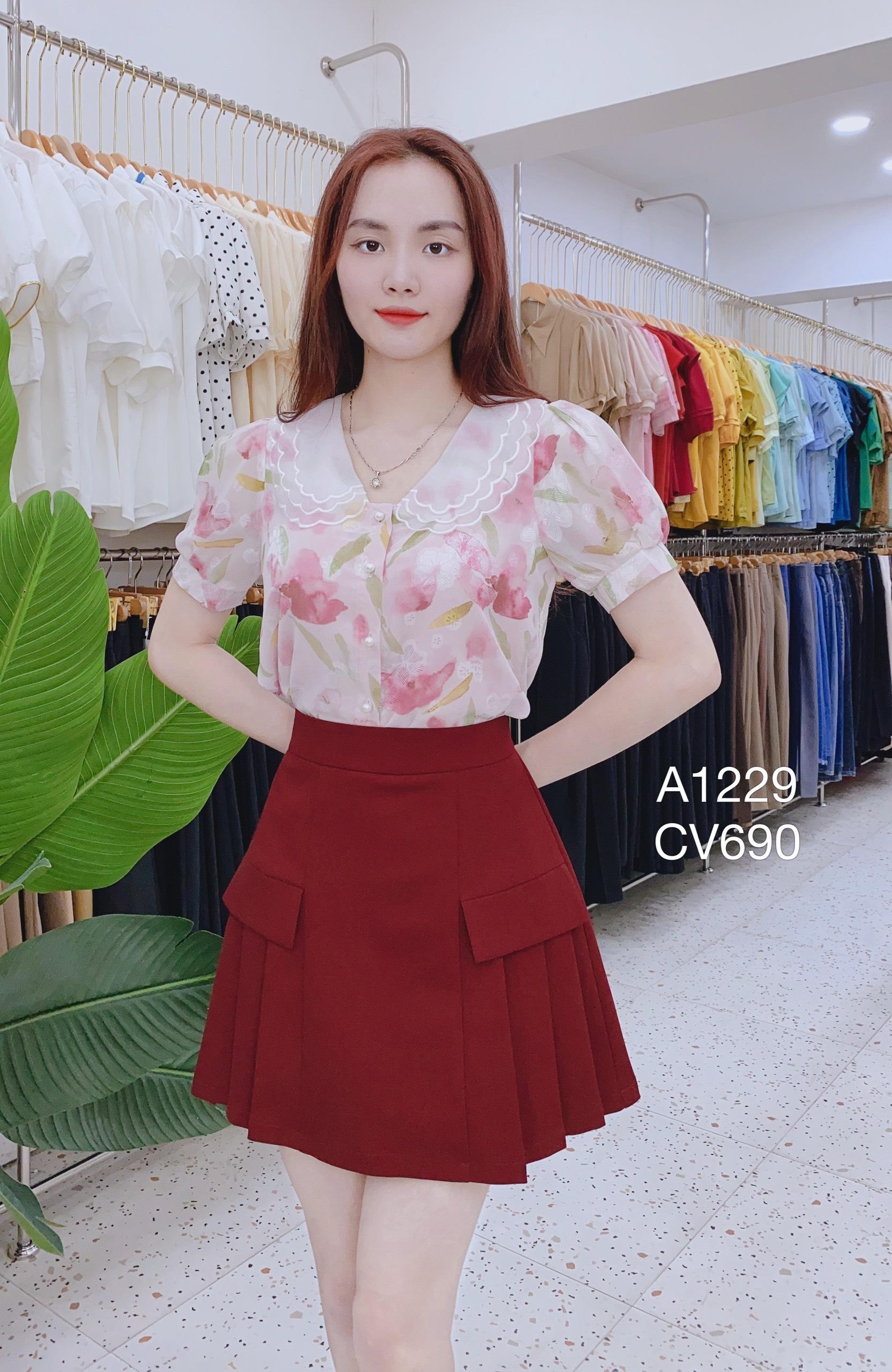 CV690 xòe xòe ngắn 2 lắp túi