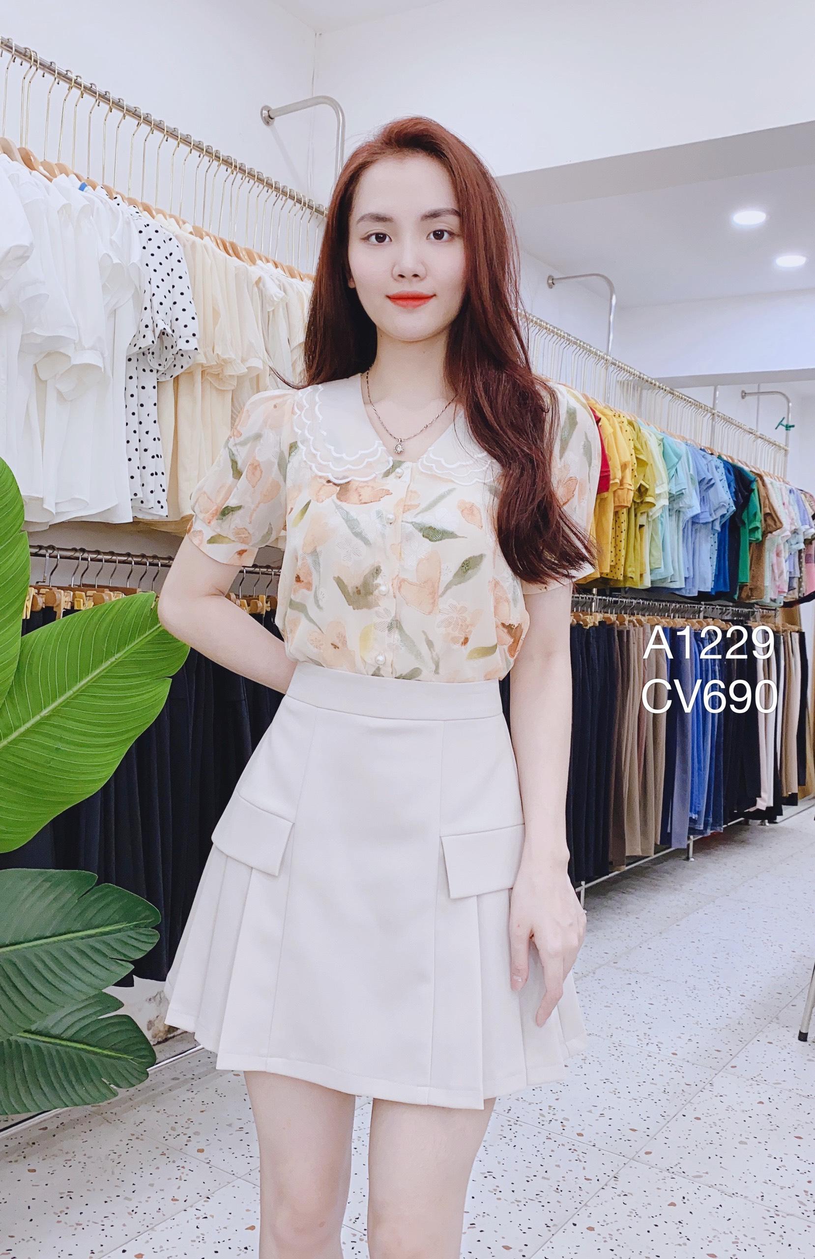 CV690 xòe xòe ngắn 2 lắp túi