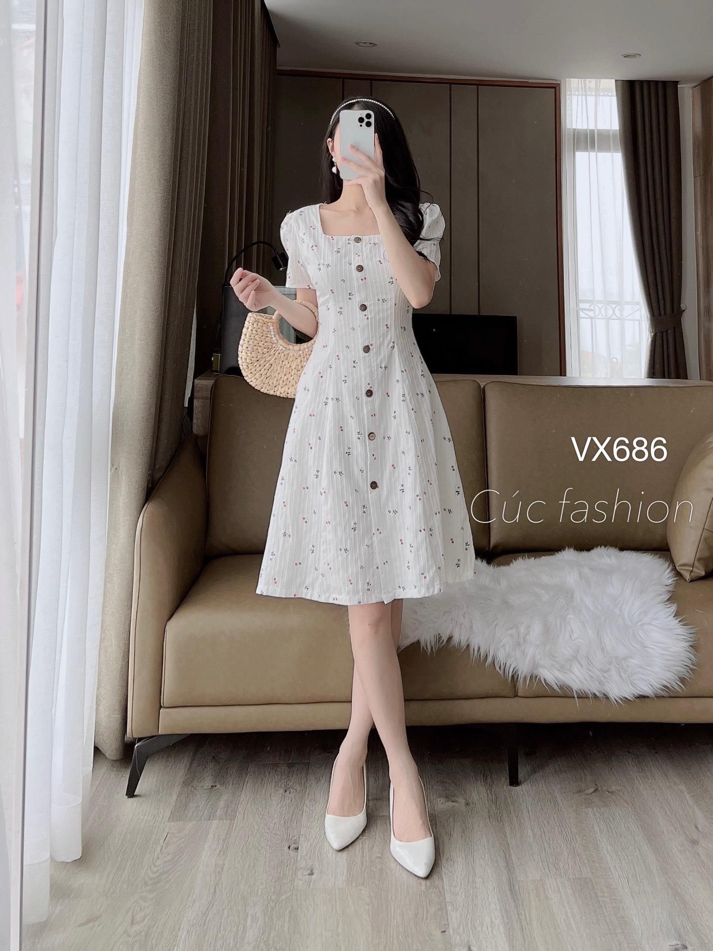 VX686 váy hoa nhí cúc gỗ