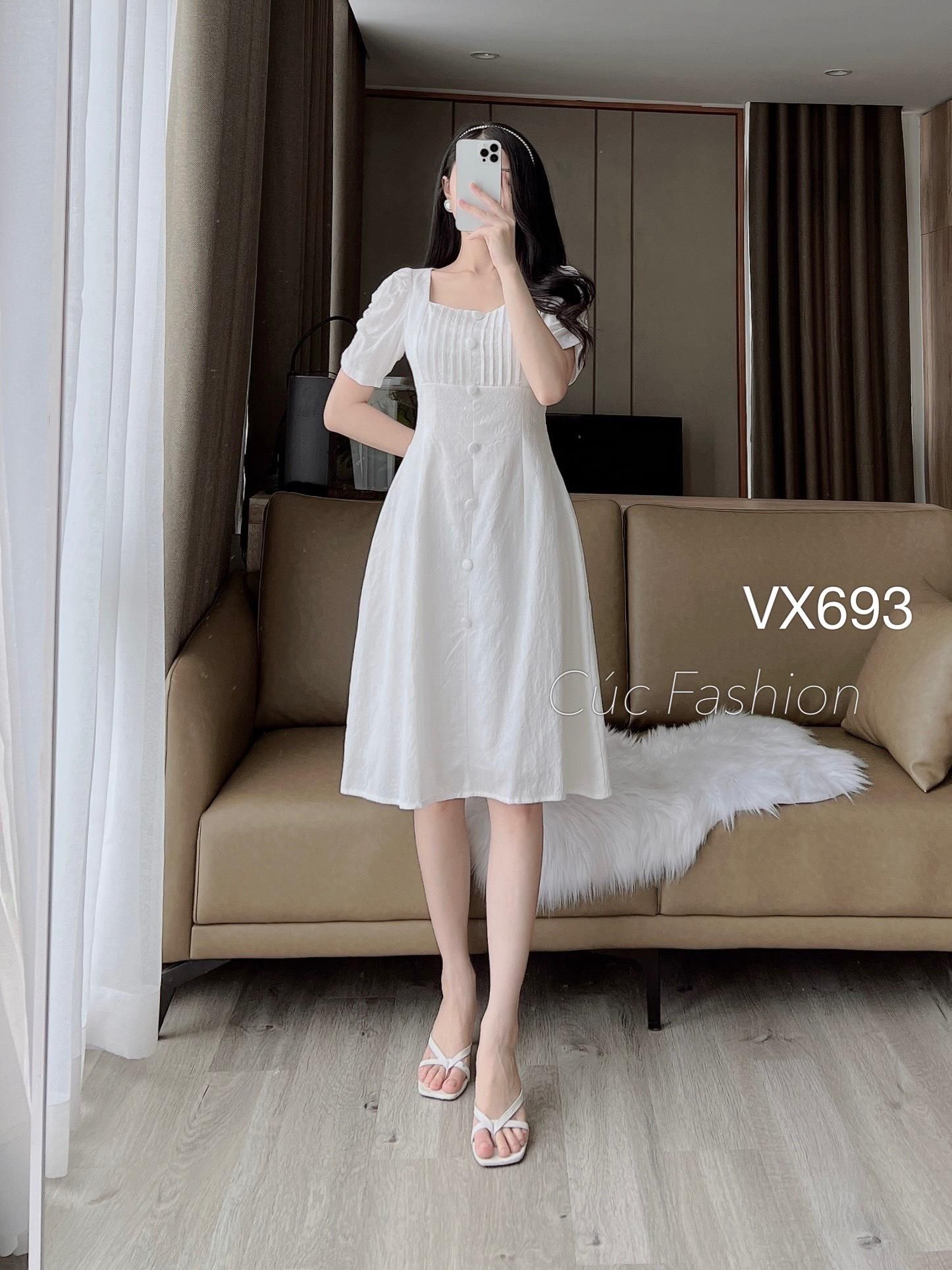 VX693 Váy ly ngực cúc bọc