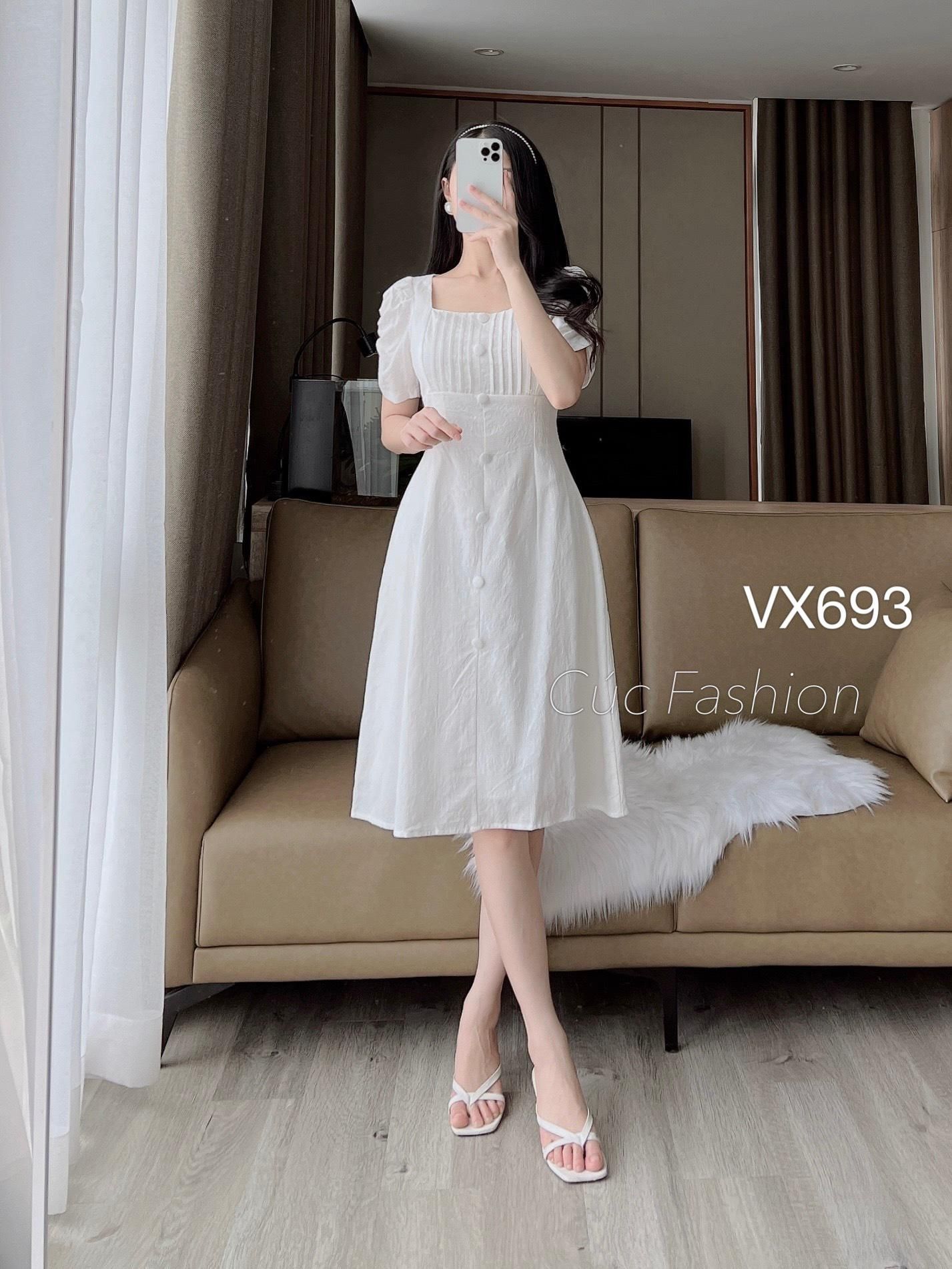 VX693 Váy ly ngực cúc bọc