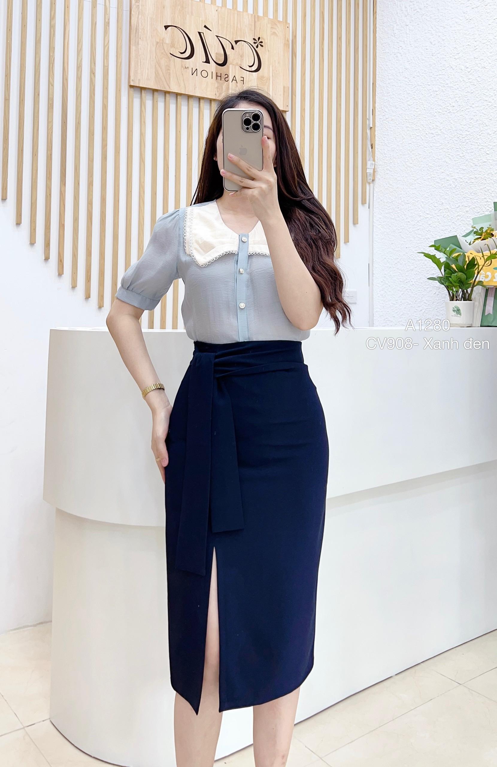 Chân váy công sở xẻ tà Cao Cấp bút chì style Hàn Quốc SK2101 KRfashion - Váy  Cạp cao, co dãn tốt,có lớp lót trong