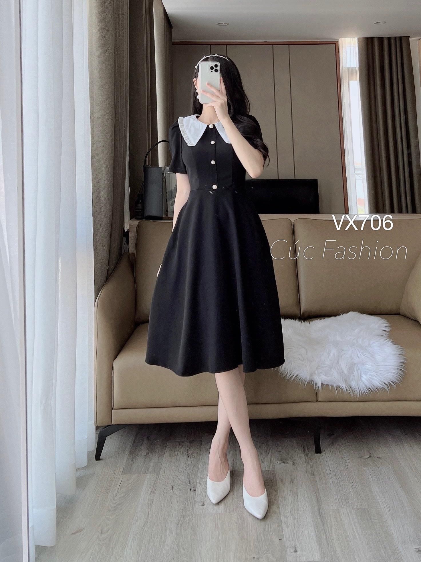 Váy Đen Cổ Bèo Trắng - Đầm Nữ Đẹp Cổ Sen Tay Bồng Maxi Dáng Chữ A | Shopee  Việt Nam