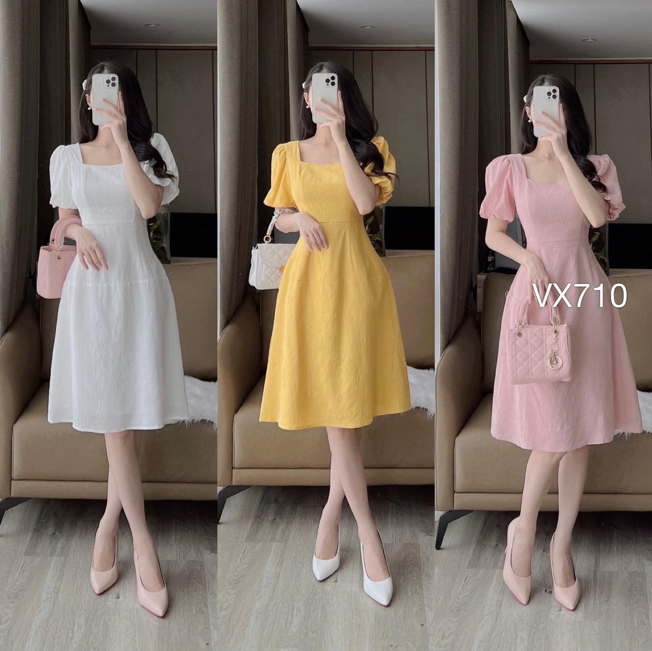 Đầm cổ vuông nhún ngực hoa nhí trắng tím, style ulzzang Hàn Quốc 🌻 Panny  Boutique 🌻 - Đầm, váy nữ | ThờiTrangNữ.vn